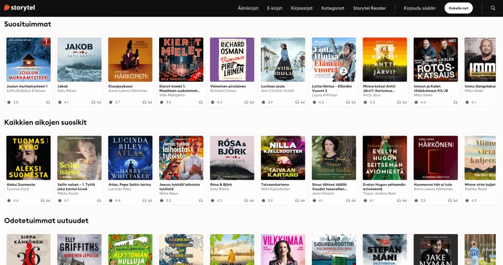 storytel kuunnelluimmat äänikirjat